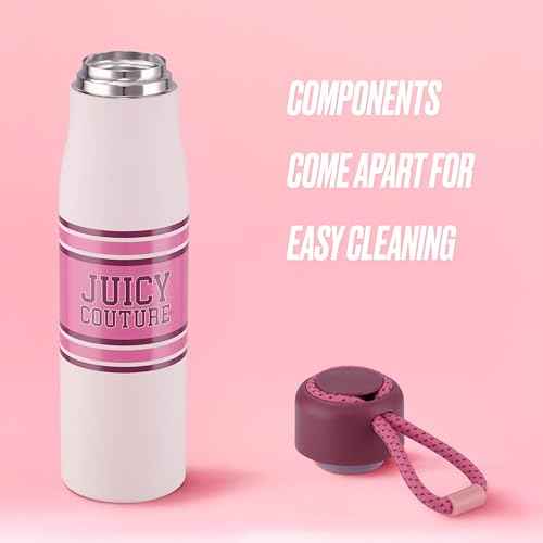 Juicy Couture Luxe Loop Varsity Logo 17oz Water Bottle with Woven Cord Handle, Pink