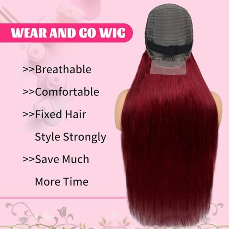 40" 99J Burgundy Lace Front Wig Human Hair 13x6 Straight