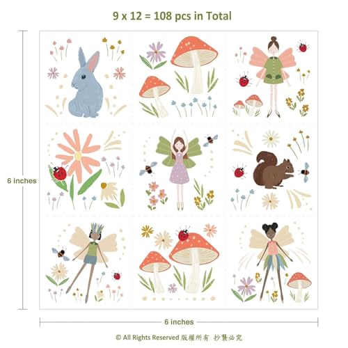 Cheerland 108pcs Fairy Tattoos Temporary for Fairy Party Decorations Woodland Party Favors Enchanted Forest Garden First Birthday Decorations Tatoo Sticker Party Supplies