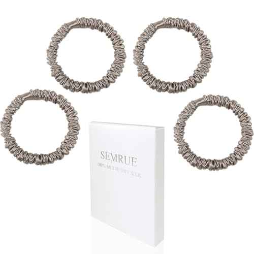 22 Momme 100% Pure Mulberry Silk Scrunchies (4 PCS) - Small Hair Elastics and Ties for Women, Sleep Hair Care, No Damage, Apricot