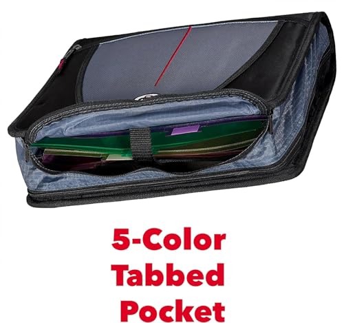 Case-it The Mighty Zip Tab Zipper Binder - 3 Inch O-Rings - 5 Color Tab Expanding File Folder - Multiple Pockets - 600 Sheet Capacity - Comes with Shoulder Strap - Spearmint D-146 (6 Pack)