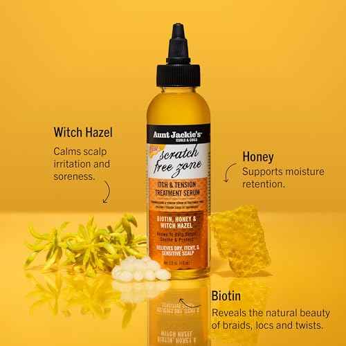 Aunt Jackie's Braid + Twist Collection Scratch Free Zone Itch & Tension Treatment Serum ? Relieve Dry, Itchy Scalp with Witch Hazel, Biotin, and Honey ? 4 fl oz