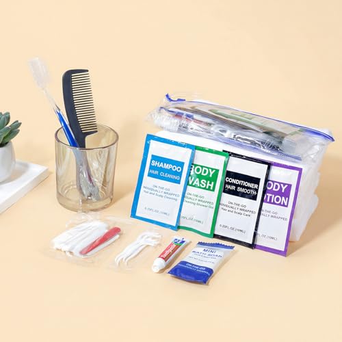 10 Set Personal Hygiene Kit Bulk,12-IN-1 Individually Wrapped Blue Basic Toiletry Supplies Disposable Travel Toothbrushes and Hotel Vanity Set for Homeless,Guests,Charity
