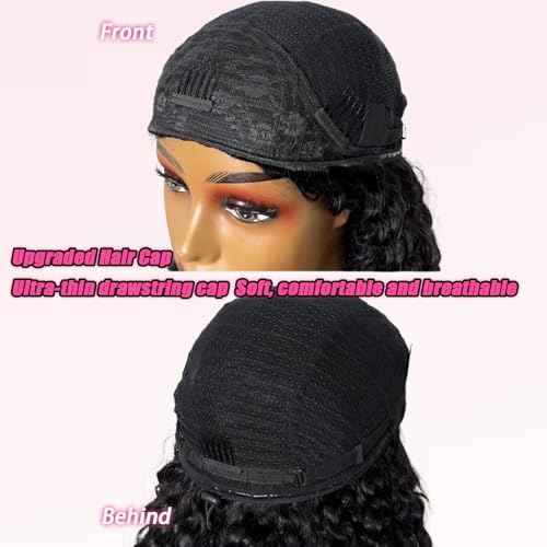 SENSAIRUITE Half Wig Human Hair Curly Deep Wave Half Wigs for Women - Upgrade Drawstring 3 in 1 Seamless Flip Over Glueless Wig 24-inch Natural Black