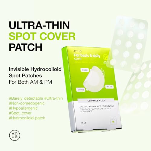 ANUA Ultra-Thin Spot Cover Patch, Invisible Hydrocolloid Acne Patch for Face, Cute Pimple Patches for Sensitive Skin, Korean Skincare, 75 Counts