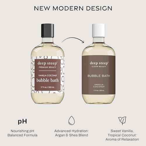 Deep Steep Bubble Bath, Vanilla Coconut 17 oz ? Hypoallergenic, Clinically Tested Soothing Soak with Shea Butter & Argan Oil ? Sulfate-Free