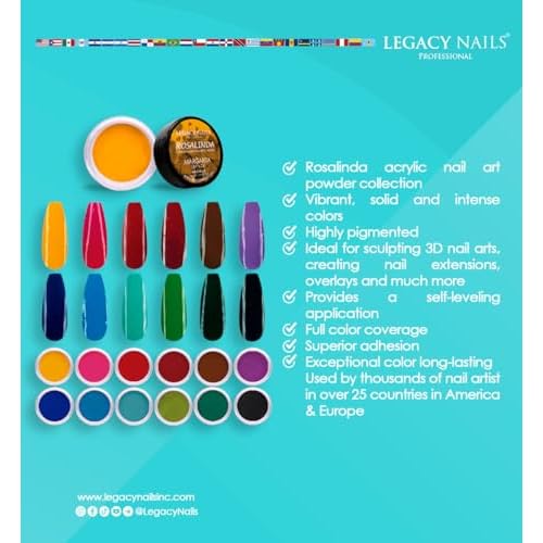 Legacy Nail Acrylic Powder Collections - 12 Colors Professional Nail Art Powder Set Manicure DIY for Dip & Acrylic Nail Extensions (Rosalinda Collection)