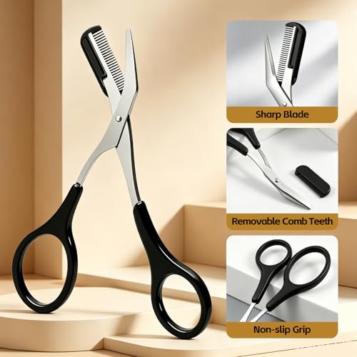 2-in-1 Eyebrow Scissors with Comb - Precision Trimmer for Men & Women