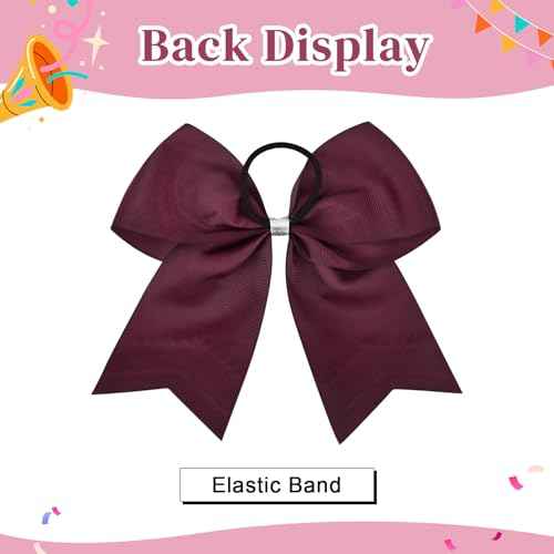 8PCS Glitter Cheer Bow Large Maroon Cheer Bows Rhinestones Hair Bows Girls 8"Cheerleading Bows Bulk Elastic Band Ponytail Holder for Teen Girls College Sports Competition
