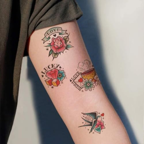 CARGEN Temporary Tattoos - 23 Classic Designs Skull Rose Bird