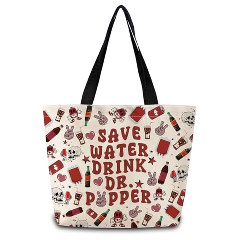 Cute Aesthetic Dr. Pepper Tote Bag with Zipper Pocket - Lightweight & Washable
