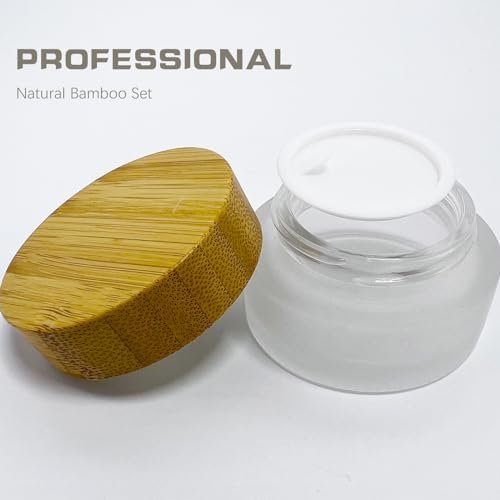 Frosted Glass Cream Jar 4 Pack 1oz with Bamboo Lids