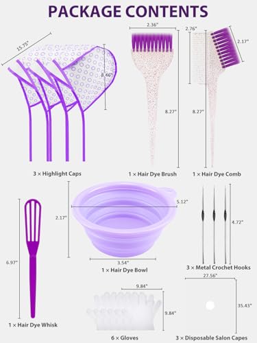 YOOVR 19pcs Hair Bleach Highlight Kit with Dye Brush and Frosting Caps