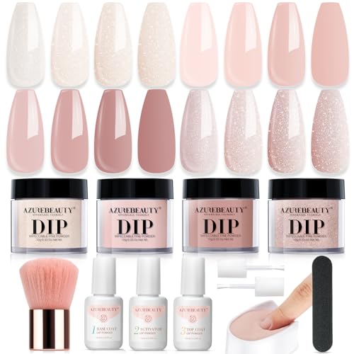 AZUREBEAUTY Dip Powder Nail Kit Starter - Nude Glitter DIY Manicure Set