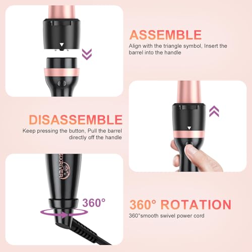 Sixriver 5-in-1 Rose Gold Curling Wand Set with Ceramic & Thermal Brush, 0.4-1.25 inch