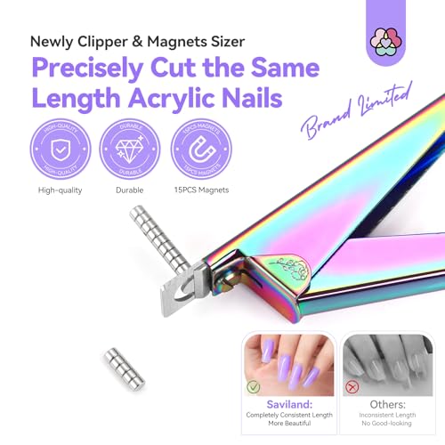 SAVILAND Dip Powder Liquid Set 15 ml/0.5 oz,10 Pcs Base/Top Coat, Activator Brush Saver Acrylic Gel Dip Saviland Acrylic Nail Cutters for Nail Tips: Chameleon Acrylic Nails Clipper