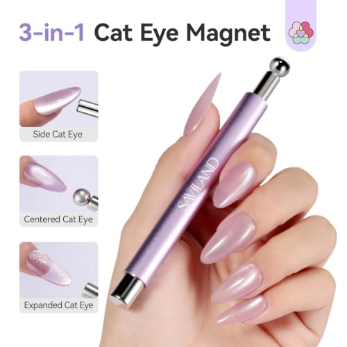 SAVILAND Purple Cat Eye Magnet Set for Nails with Double-Head & Heart Design - 5PCS