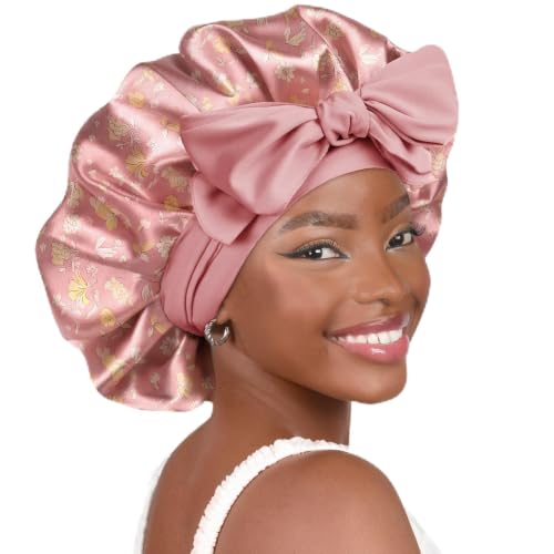 YANIBEST Satin Sleep Bonnet for Women with Flowers - Reduce Frizz & Prevent Hair Damage