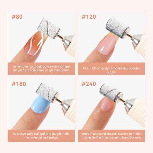 Makartt Sanding Bands for Nail Drill - 100 Pcs Nail File Sanding Bands for Drill Bits #120 Medium Grits for Acrylic Nails Gel Removing and Shaping, Upgrade Thicker Durable Sanding Drill Bit, White