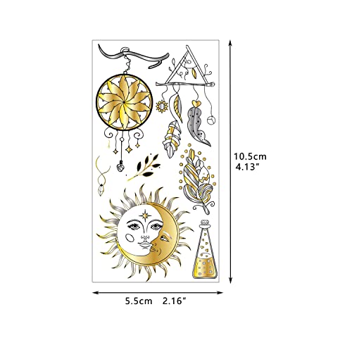 Glaryyears Metallic Gold Temporary Tattoo for Women Adults, 18-Pack Long-lasting Tiny Size Realistic Tattoos, Variety Pack Cute Floral Fake Tattoos, Makeup for Face Body Hand Arm Neck Party