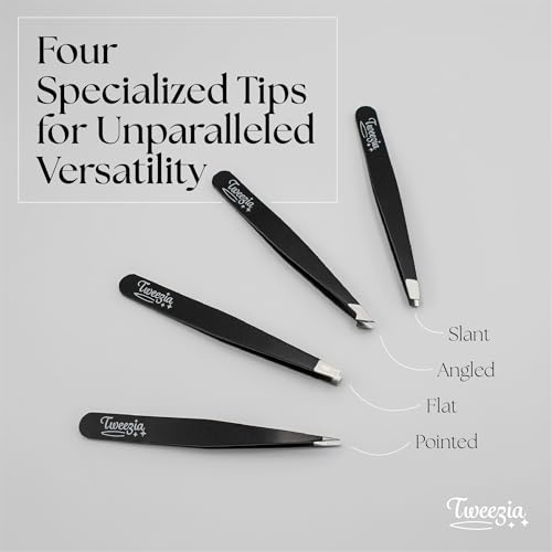 Stainless Steel Precision Tweezers Set, 4-Piece with Mirror Case