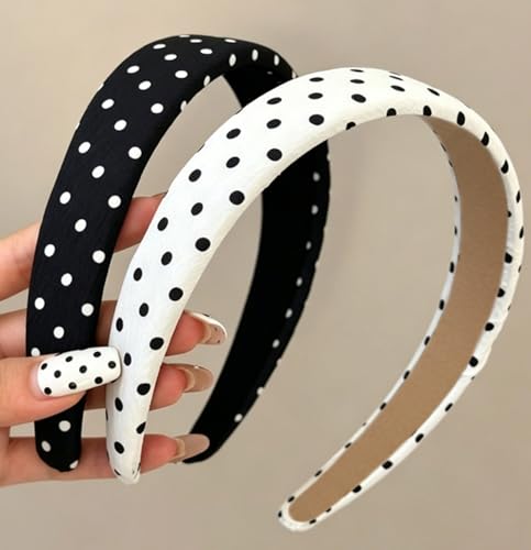 Polka Dot Headbands for Women Non-Slip Wide 1 inch 2PC