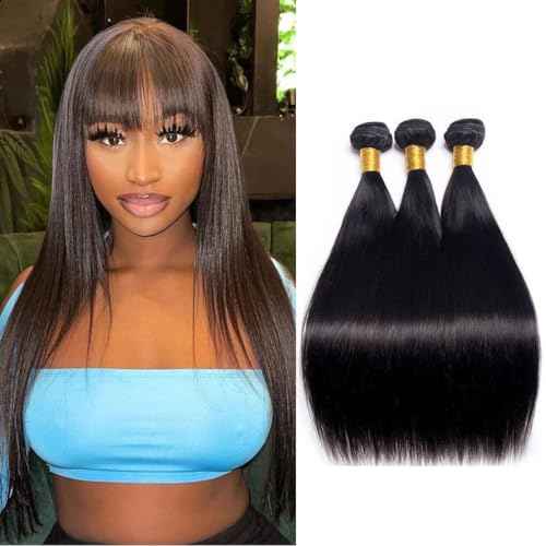 Straight Human Hair 3 Bundles 16 18 20 inches Brazilian Virgin 100% Unprocessed Straight Hair Weave Bundles Human Hair Natural Black Color Hair Extensions