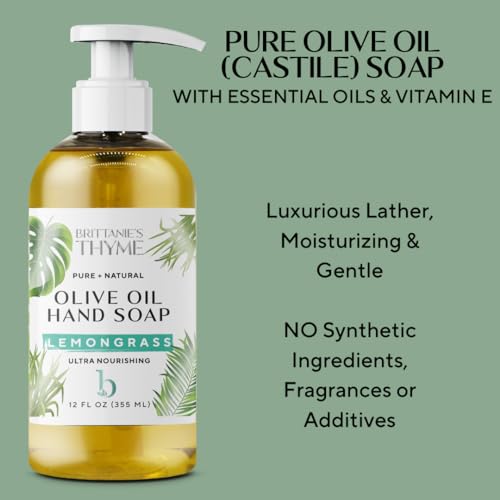 Brittanie's Thyme Natural Castile Olive Oil Hand Soap - 12 oz, Pack of 3 (Bergamot & Lime) - Castile Soap Made Olive Oil, Natural Luxurious Essential Oils & Vitamin E. Vegan & Gluten Free