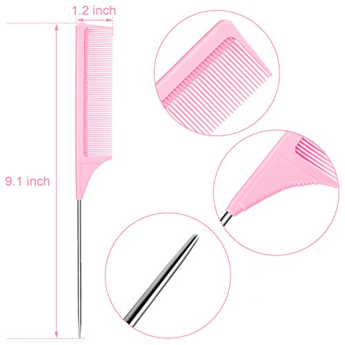 Pink Carbon Fiber Hair Comb with Metal Rat Tail - 9 Inch Styling Tool