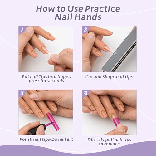 Nail Silicone Practice Hand For Acrylic Nails Training Fake Hand Nail Art Practice Tools Hand Tattooed Nail Jewelry Showcase Supplies Manicure Beginners suits