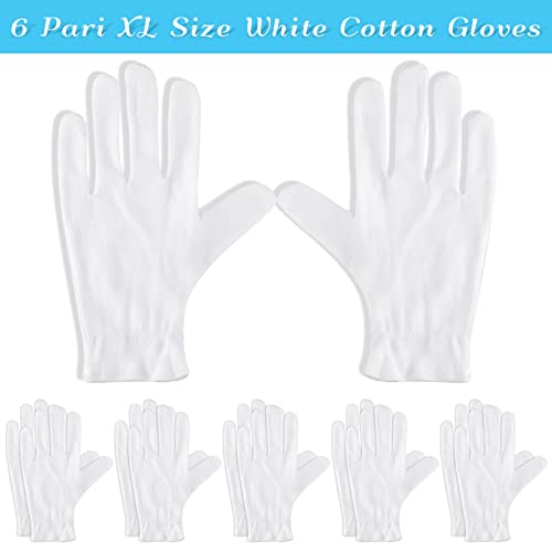 PAXCOO XL White Cotton Gloves - 6 Pairs for Moisturizing & Eczema