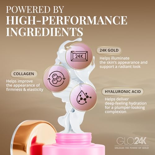 GLO24K Moisturizer Face Cream with 24K Gold, Vitamins ? Collagen Retinol Hyaluronic Acid ? Hyaluron Acid Cream for Hydration & Overnight Skin Renewal, Night Cream
