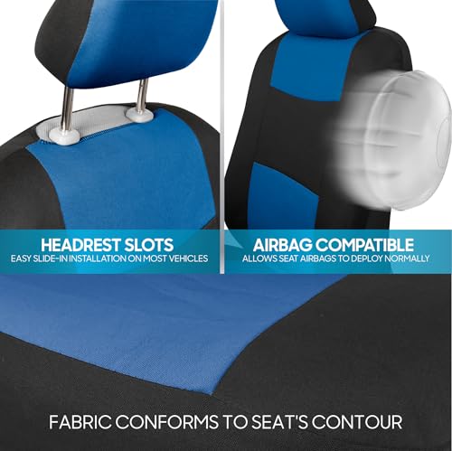 BDK PolyPro Car Seat Covers Full Set in Blue on Black – Front and Rear Split Bench Seat Covers, Easy to Install, Car Accessories for Auto Trucks Van SUV