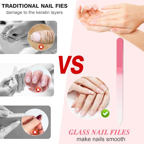 6 Pack Glass Nail Files Set with Cases - Durable & Easy to Clean
