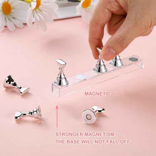 Etercycle Nail Stand Press On Nail Stand Nail Holder for Painting Nails Magnetic Nail Tips Practice Stands with 80Pcs Reusable Putty (Silver)