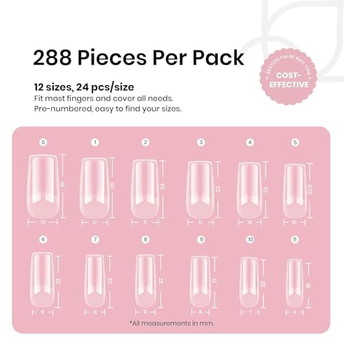 Beetles Medium Square Gel Nail Tips - 288 Pcs Pre-Etched DIY