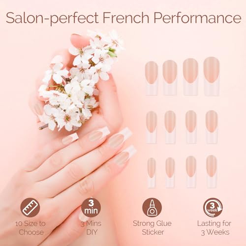 LIARTY 240 Pcs French Press On Nails Short Coffin, French Tip False Nails Manicure, 15 Size Acrylic Full Cover Artificial Fake Nails (Natural)