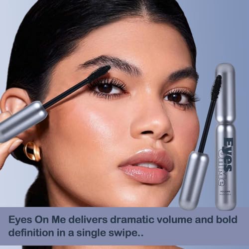 Eyes On Me Waterproof Volumizing Mascara ? Long-Lasting Curl & Lift, Smudge-Proof, Conditioning Formula with Panthenol & Vitamin E, Precision Tapered Silicone Brush, Jet Black