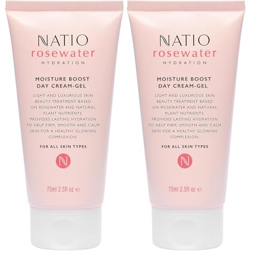 Natio Australia Rosewater Hydration Moisture Boost Day Cream-Gel, 2.5 oz - Face Cream with Shea Butter - Face Moisturizer for All Skin Types (Pack of 2)
