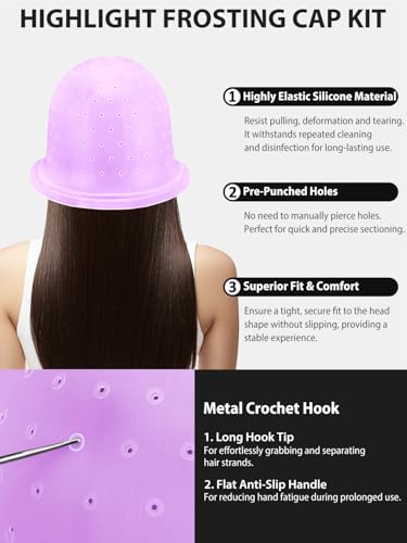 YOOVR Purple Hair Highlight Kit with Silicone Cap & Dye Brush - 12 Pieces