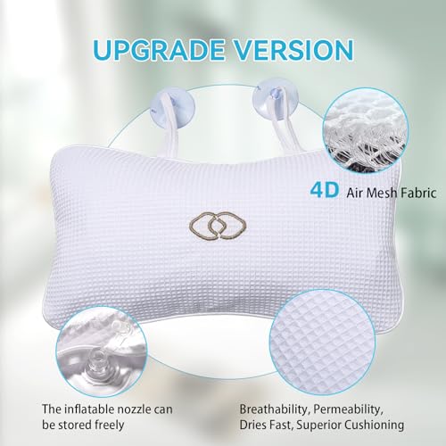 YUET Bathtub Pillow with Suction Cups - Non-Slip Bath Headrest