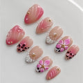 Gleamrain Short Almond Press-On Nails - Reusable Floral Fake Nails for Women