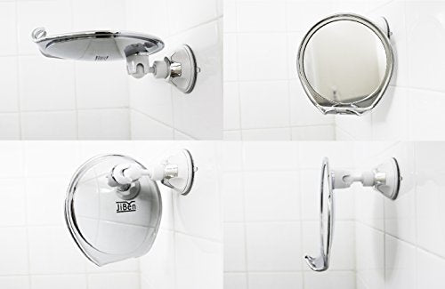 JiBen Fogless Shower Mirror with Power Locking Suction Chrome Razor Holder 360° Rotating Arm
