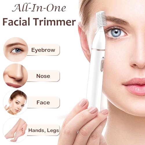 Eyebrow Trimmer Razor for Women - Electric Eye Brow Trim Shaver - Painless Brow Trimming Rechargeable Facial Hair Removal for Eyebrows Chin Peach Fuzz Lips Ear Face Neckline with Comb