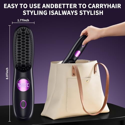 Cordless Portable Hair Straightener Brush with LCD Display & 3 Heat Settings