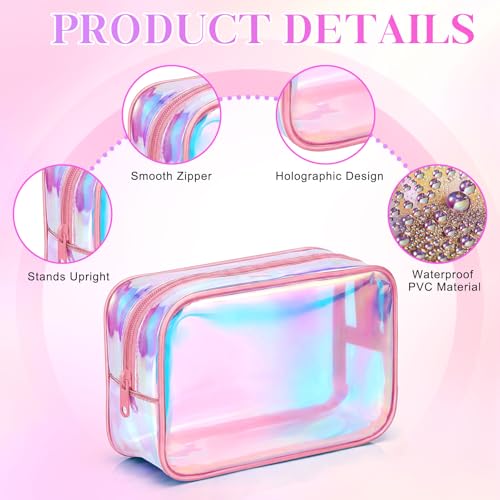 Holographic Makeup Bag Set of 12 - Clear Iridescent Cosmetic Pouches