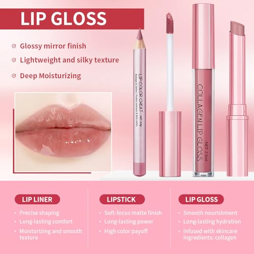 Matte Liquid Lipstick Set - 3PC Waterproof Lip Stain & Liner