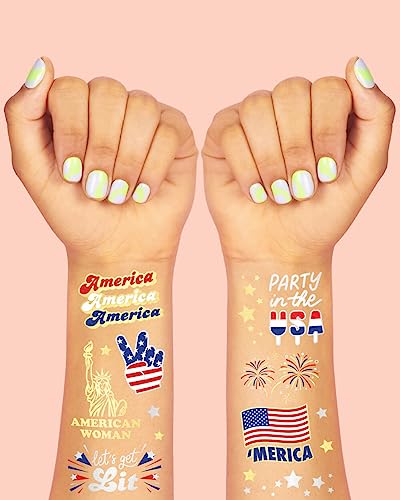4th of July Temporary Tattoos - 34 Designs, Patriotic Party Supplies