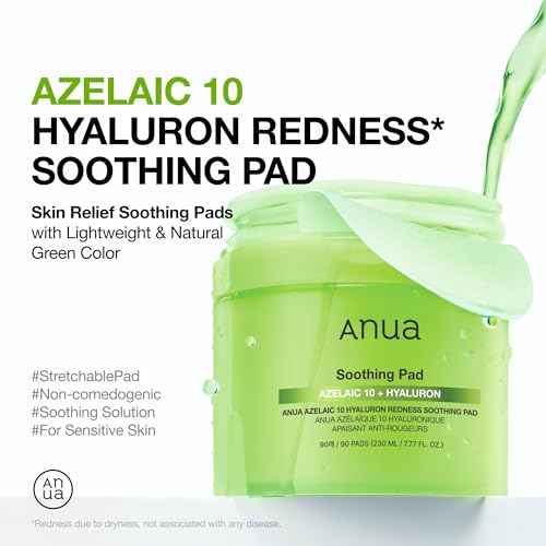 Anua Azelaic 10 Hyaluron Redness Soothing Pad, Troubled & Spot Care with Korean toner pads, Quick & Easy Stretchable Facial Mask with Azelaic acid, Hyaluronic Acid, Korean Skin Care (90 pads)