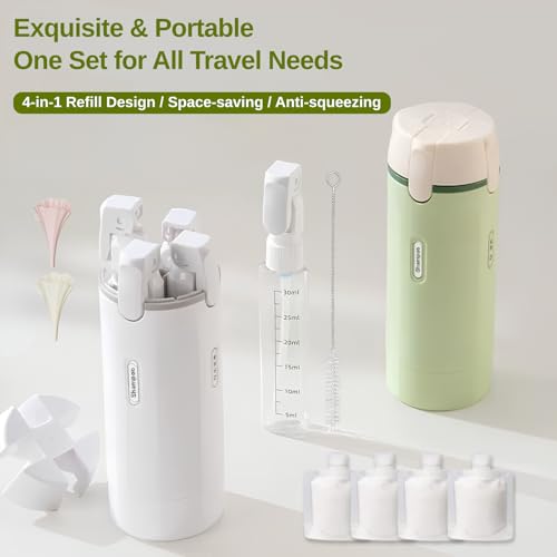 Rosafinal Green 4-in-1 Travel Dispenser Bottle - Refillable Toiletry Organizer